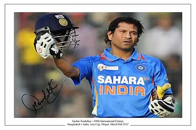 Sachin Tendulkar 100th Century India Cricket Signed Autograph Photo Print • £6.90