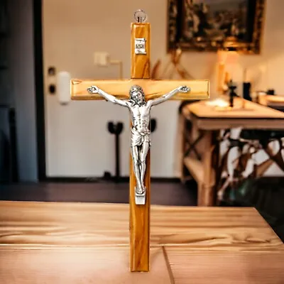 Olive Wood Crucifix Wall Hanging Handmade Spiritual Christian Religious Cross • £19.95