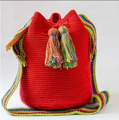 Authentic 100% Wayuu Mochila Colombian Bag Large RED VEGAN BAG FREE SHIPPING  • $34.80