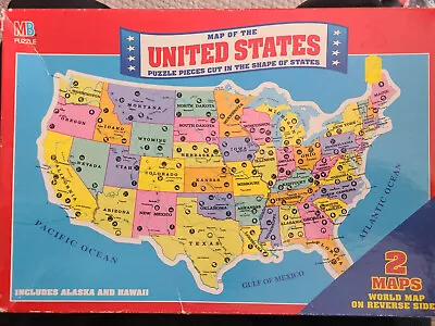 1993 Milton Bradley Map Of The United States & World Map 2-Sided Puzzle AK HI • $8