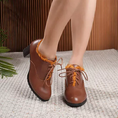 Women Lace Up Casual Oxford College Style Block Heel Fashion Shoes Plus Size • $83.49