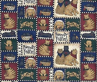 Vintage DEBBIE MUMM Fabric Friendly Felines Cats Print 55”W X 59”L • $14.24