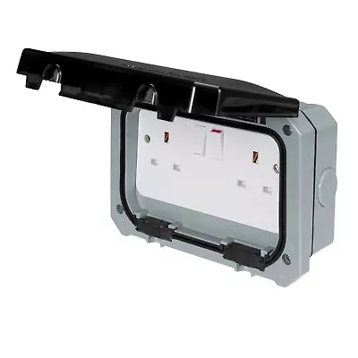 £10 • Buy Weatherproof Outdoor 13A 2 Gang Twin Switched Double Socket IP66 Greenbrook 