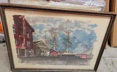 Paul N. Norton Signed & Framed Watercolor Print  Mystic Seaport  1964 • $106.25