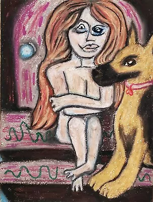 Nude Woman German Shepherd Dog Vintage Style Art Print 8 X 10 Signed By Artist • $19.20