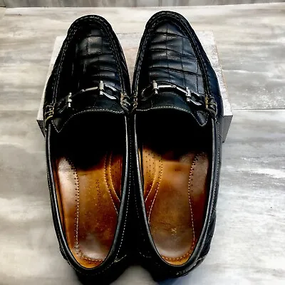 Martin Dingman Alligator Grain Leather Horse Bit Driving Loafers Black Size 9W • $69.99