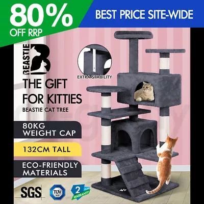 BEASTIE Cat Tree Scratching Post Scratcher Tower Condo House Furniture Wood 132 • $69.95
