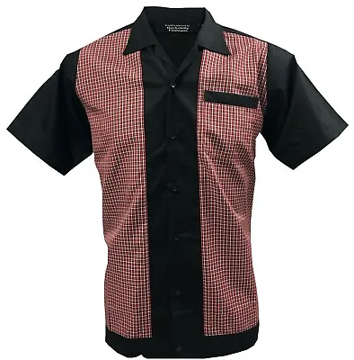 £29.99 • Buy Rockabilly Men's Shirt Retro Vintage Bowling Cotton 1950 1960 Black Red White