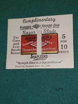 Vintage Complimentary Shapleigh Diamond Edge Razor Blade Card • $19.99