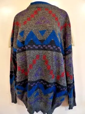 Vintage 90s Michael Gerald Aztec Sweater Men's Size 3X Gray Acrylic • $18.49