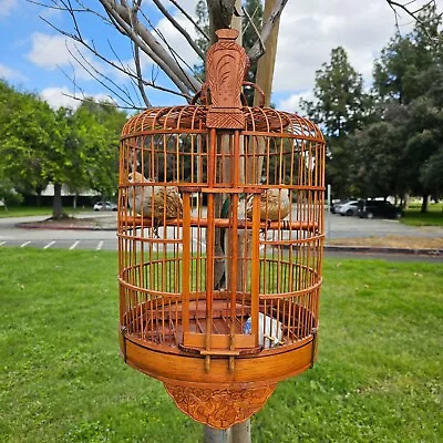 Vintage Hanging Bamboo Birdcage With Brass Hook • $100