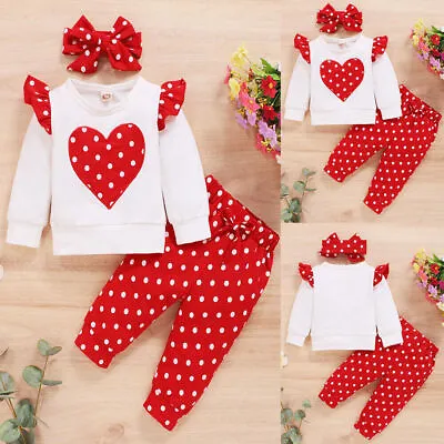 £9.29 • Buy 3PCS Newborn Baby Girls Heart Clothes Tops Pants Headband Outfits Tracksuit Set
