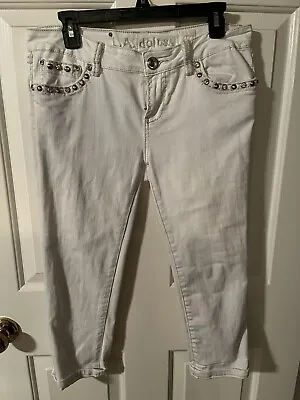 L.A. Idol White Studded Crop Jeans Capris Women’s Juniors Size 11 Bling • $15