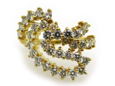 $3000 • Buy Jose Hess 18k Yellow Gold 2ct Round Diamond Ribbon Spray Stack Band Ring Sz 6.5