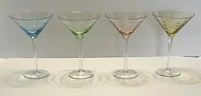 4) Vintage MIKASA Colorful CRYSTAL CHEERS MARTINI GLASSES Etched Rare Find🍸🍾 • $46.95