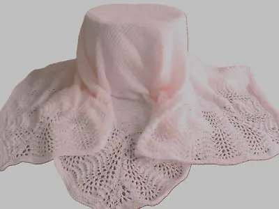 Hand Knitted  Baby Shawl In Pale Pink  (approximately 43  Square). • £28