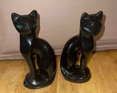 Vintage Mid Century Pair Black Cat Figurine Ceramic Fun • $22.50