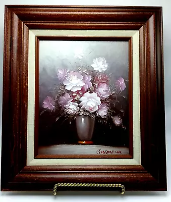 VTG ROBERT COX PINK ROSES FLORAL STILL LIFE  OIL PAINTING 8 X10  SIGNED FRAMED • $70