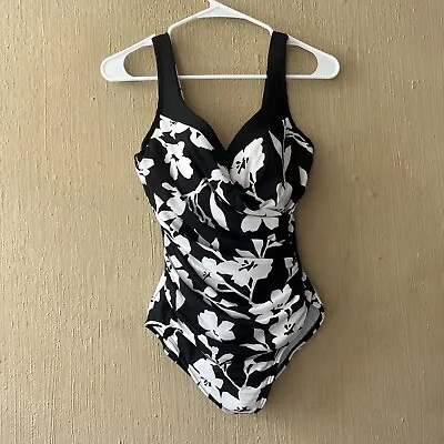 Miraclesuit One-Piece Slimming Black Blue White Underwire Swimsuit Sz 10 • $69.99
