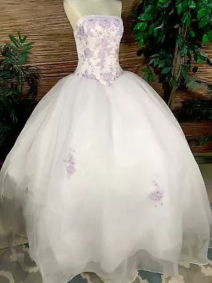 Purple Embroidered Princess White Tulle Wedding Dress Bridal Gown Prom Sm-Med • $105