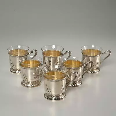 Gebruder Kuhn German 800 Silver Podstakanniks Tea Glass Holders Set Of 6 • $800