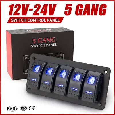 $35.95 • Buy LIGHTFOX 5 Gang Rocker Switch Panel Blue LED For Car Marine Boat RV 12V 24V