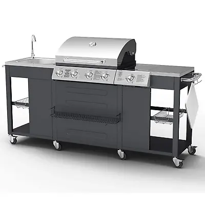 £710 • Buy Gas BBQ Grill Large 4 Burner & Side Burner Outdoor Kitchen With Sink And Storage