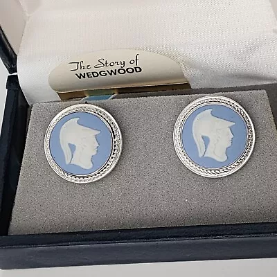 WEDGWOOD DESTINO Minerva Cufflinks Sterling Roman Goddess Original Case Box 60s • $64