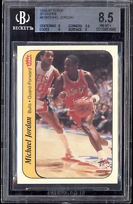 Michael Jordan Bgs 8.5 1986-87 Fleer Sticker Basketball #8 Rookie Rc Stickers • $332