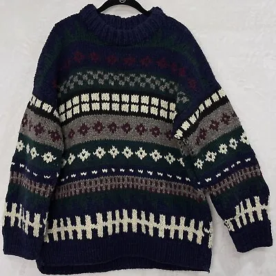 Otavalo House Of Wool 100% Hand Knit Sweater Pullover Chunky L XL Faire Isle • $49.90