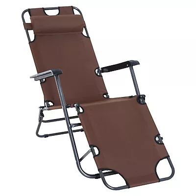 Outsunny 2 In 1 Outdoor Folding Sun Lounger W/ Adjustable Back And Pillow Brown • £37.99