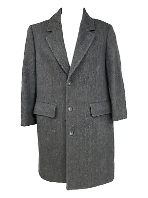 London Fog Gray 100% Wool Tweed Trench Coat Mens Size 38 Short • $65