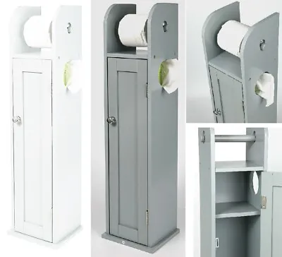 £21.89 • Buy Toilet Paper Roll Holder Wooden Storage Cabinet Home Bath White Grey Free Stand