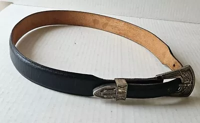 Justin Vintage 1993 Black Leather Western Belt Size 30 Silver Buckle SHIPS FREE  • $19.99