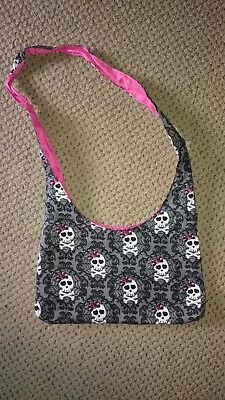 MONSTER HIGH STYLE Kids Reversible Halloween Candy Bag / Tote Skull Bones Bow • $2.99