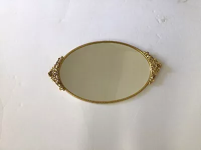 Vintage Matson Oval Gold Tone Rose Filigree Vanity Dresser Mirror 18x 10 • $43.99