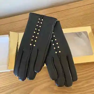 Michael Michael Kors Leather Touch Tip Black Gold Stud Gloves NEW • $54.99