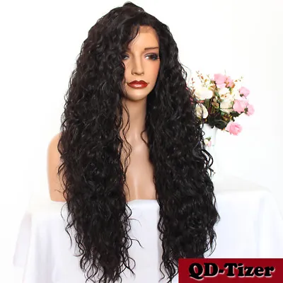 Synthetic Lace Front Wig Dark Brown Long Kinky Curly Wigs Heat Resistant Fiber • $37.80