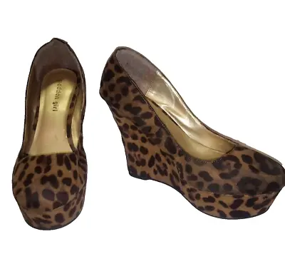 Women's Madden Girl Brown Cheetah Design Wedge Heel Shoes- Size US 8.5      A021 • $17.69