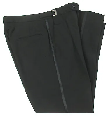 Men's Black Tommy Hilfiger Tuxedo Pants Wool Satin Stripe 33 34 35 Regular Rise • $12.99