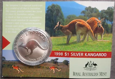 Australia 1998  Kangaroo 1oz Silver One 1 Dollar Coin UNC In Card • $59.95