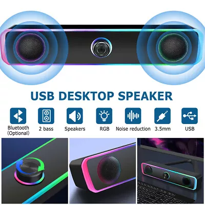 RGB Desktop Laptop Wired PC Speakers LED Stereo Computer Speaker PC USB Powered • $21.99