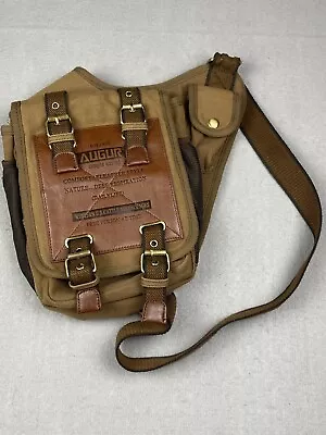 Augur Leather / Canvas Cross Body Bag Brown Multi Pocket Excellent Condition • $19.99