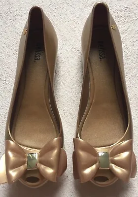 Melissa UltraGirl Sweet XIV Rose Gold Scented Flats W/ Bow Size 8 Like Candy • $119.20