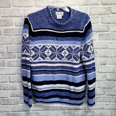 Vintage 90s Y2K Basic Editions Size L Blue Snowflake Chunky Knit Sweater Holiday • $24.79