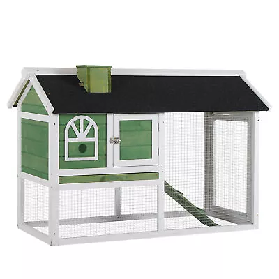 PawHut Rabbit Hutch Wood Bunny Cage For Outdoor Indoor W/ Pull Out Tray Ramp • £91.99