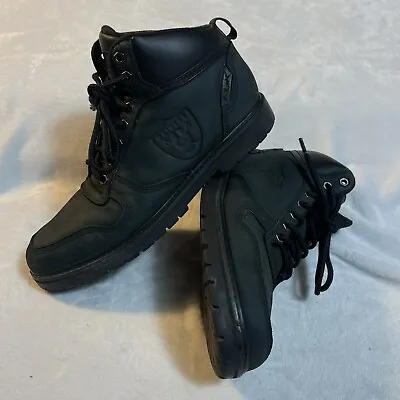 Oakland Raiders NFL Reebok Boots Leather Lace Up Black Comfort US 10.5 Las Vegas • $75.19