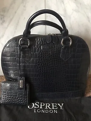 £21 • Buy Osprey Navy Blue Leather Handbag Dust Bag & Matching Wallet Excellent Condition