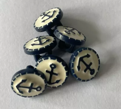 Navy/White Buttons Anchor Detail 10mm X 6 New • £2