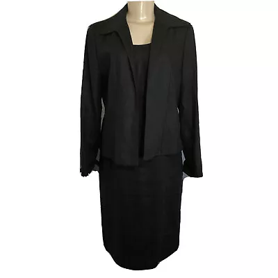 Anne Klein 6 Solid Black Linen 2 Piece Jacket And Dress Suit Career Business • $40